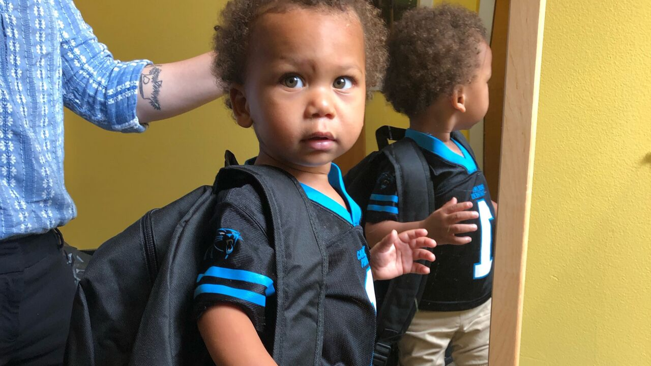 Little Boy with backpack in North Carolina