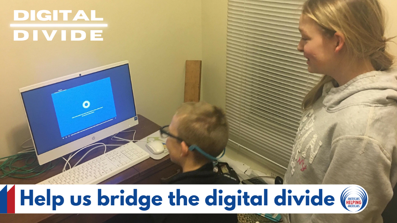 Appalachian student using a home computer through Americans Helping Americans program to bridge the digital divide.