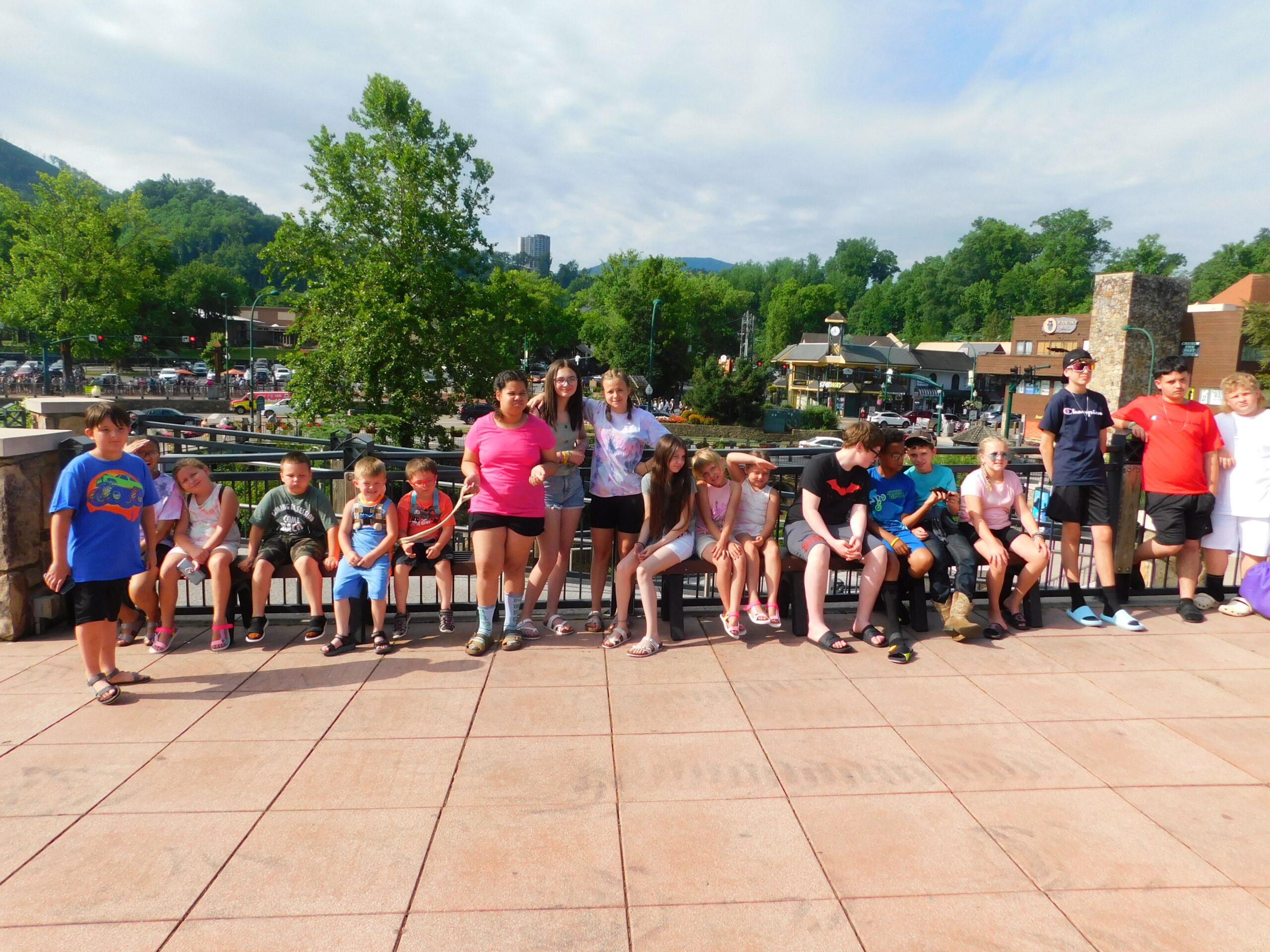 BCPIA summer campers pose for a group photo in Gatlinburg during their Smoky Mountains vacation.
