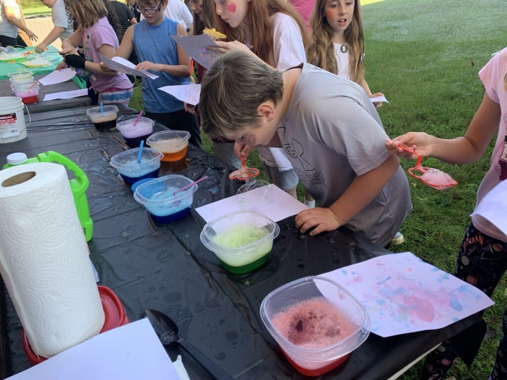 Students create bubble art during Mindfulness Day at Bean Station Elementary’s Healthy Minds, Happy Kids program.