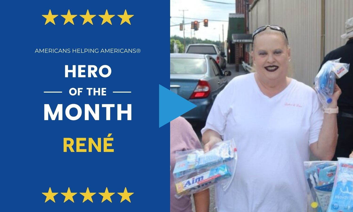 Hero of the Month René Steele with Americans Helping Americans dental kits for families in Tazewell County, Virginia