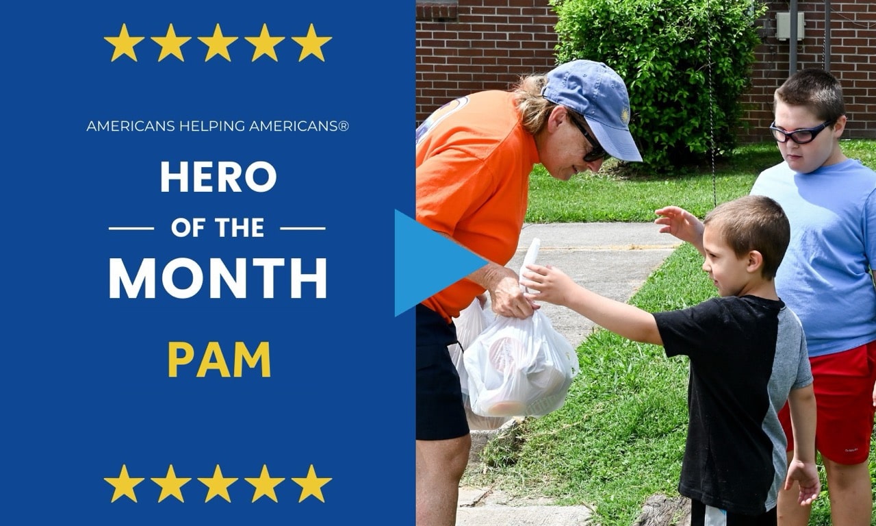 Hero of the Month Pam hands out summer meals to children, Americans Helping Americans program in Tennessee.