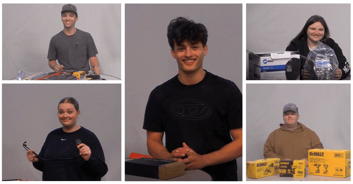 Low income vocational students in Appalachia holding career tools and equipment provided through the Want2Work program